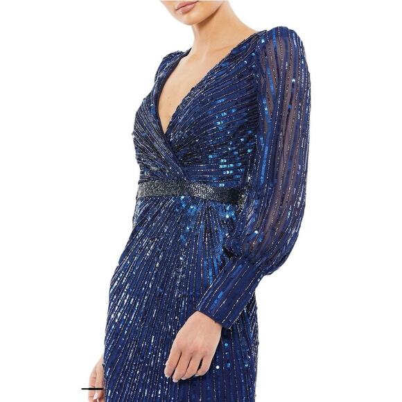 Mac Duggal Dress 5501 Midnight Blue Sequins Gown Size 12 $598 - Picture 3 of 10